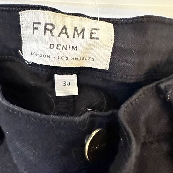 Frame Women's Distressed Denim Jeans Straight Leg Pocket Mid Rise Black Size 30 - Picture 4 of 4